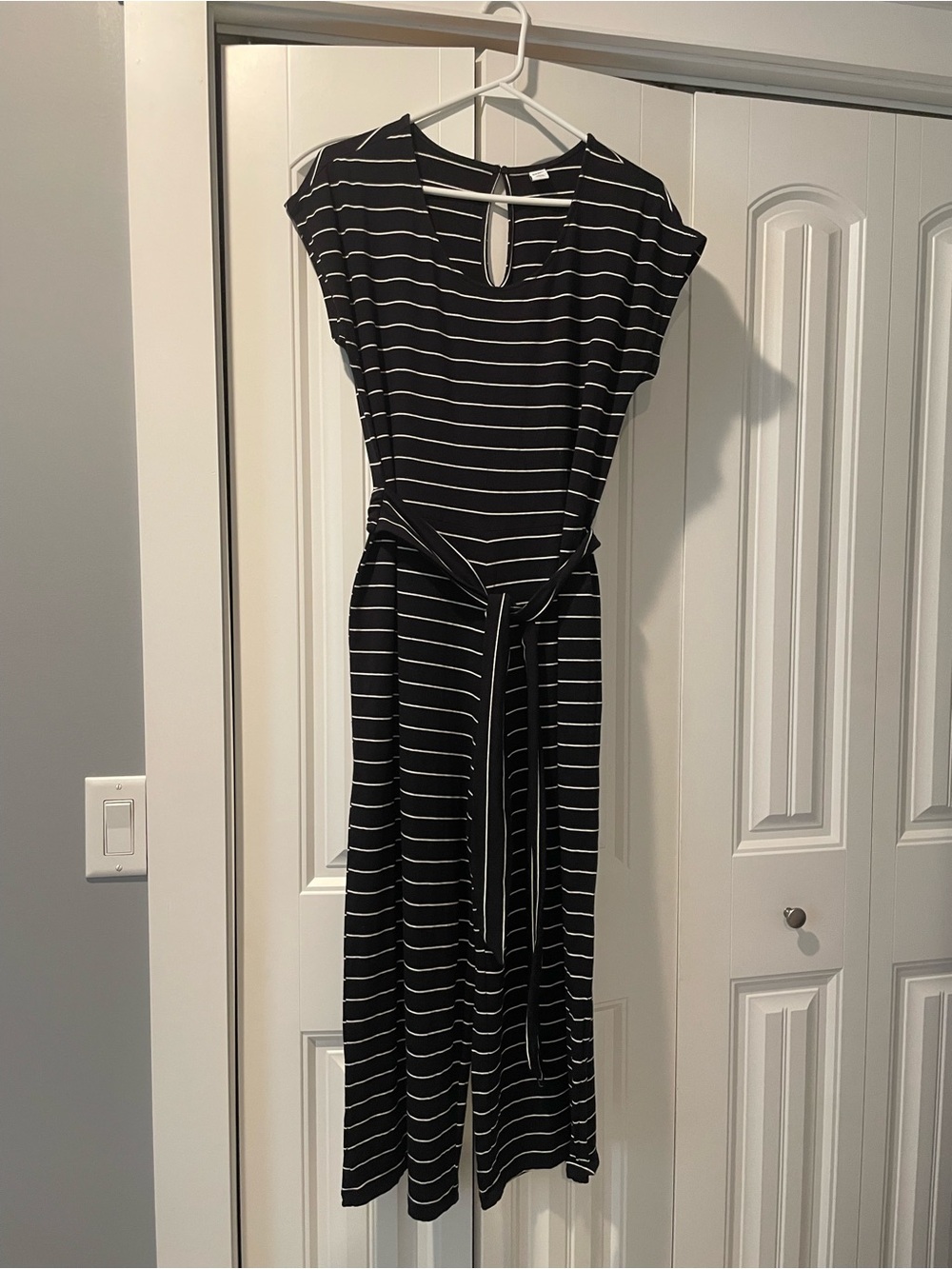 Old Navy Black and White Striped jumpsuit with tie